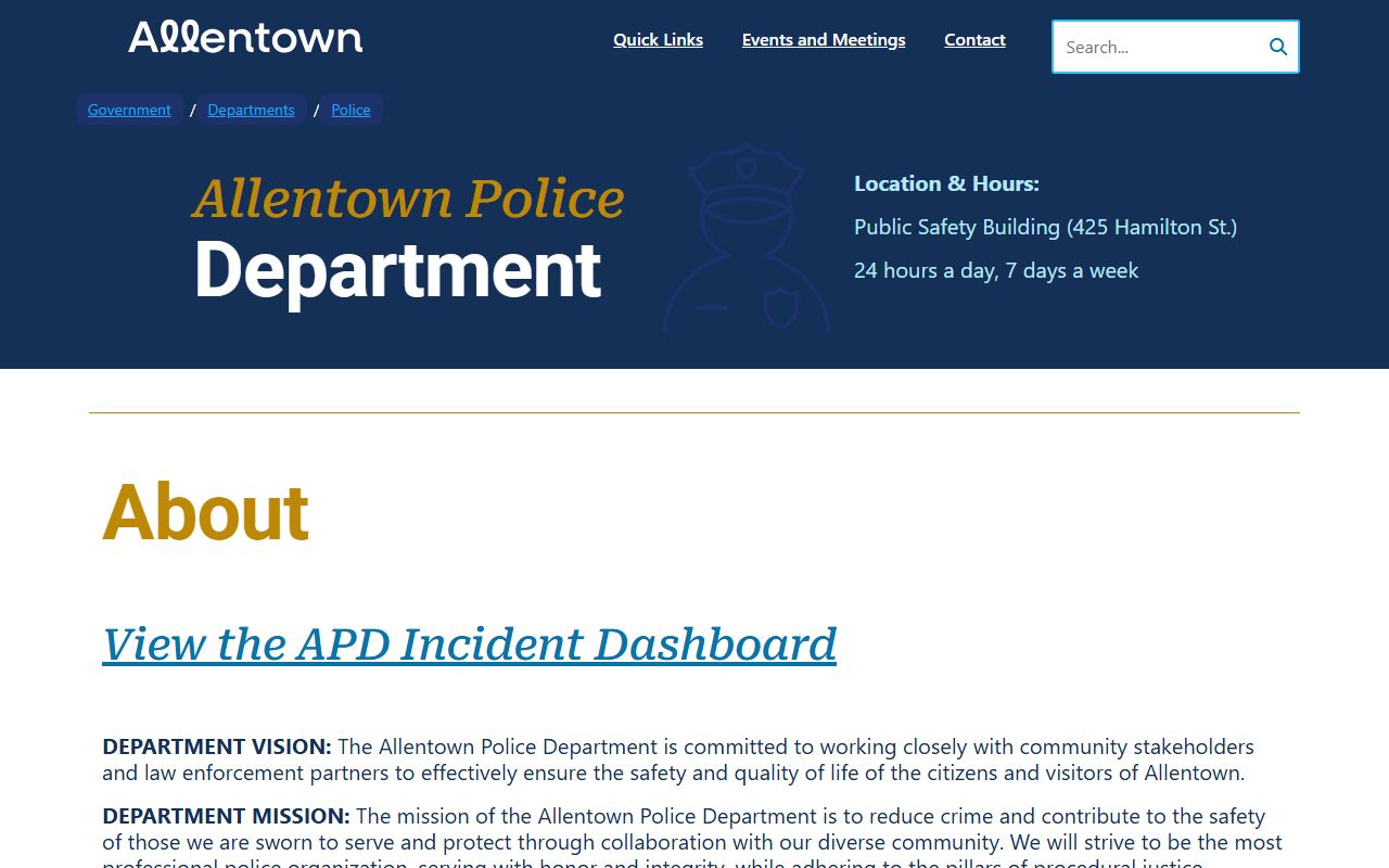 Allentown people search police department records page