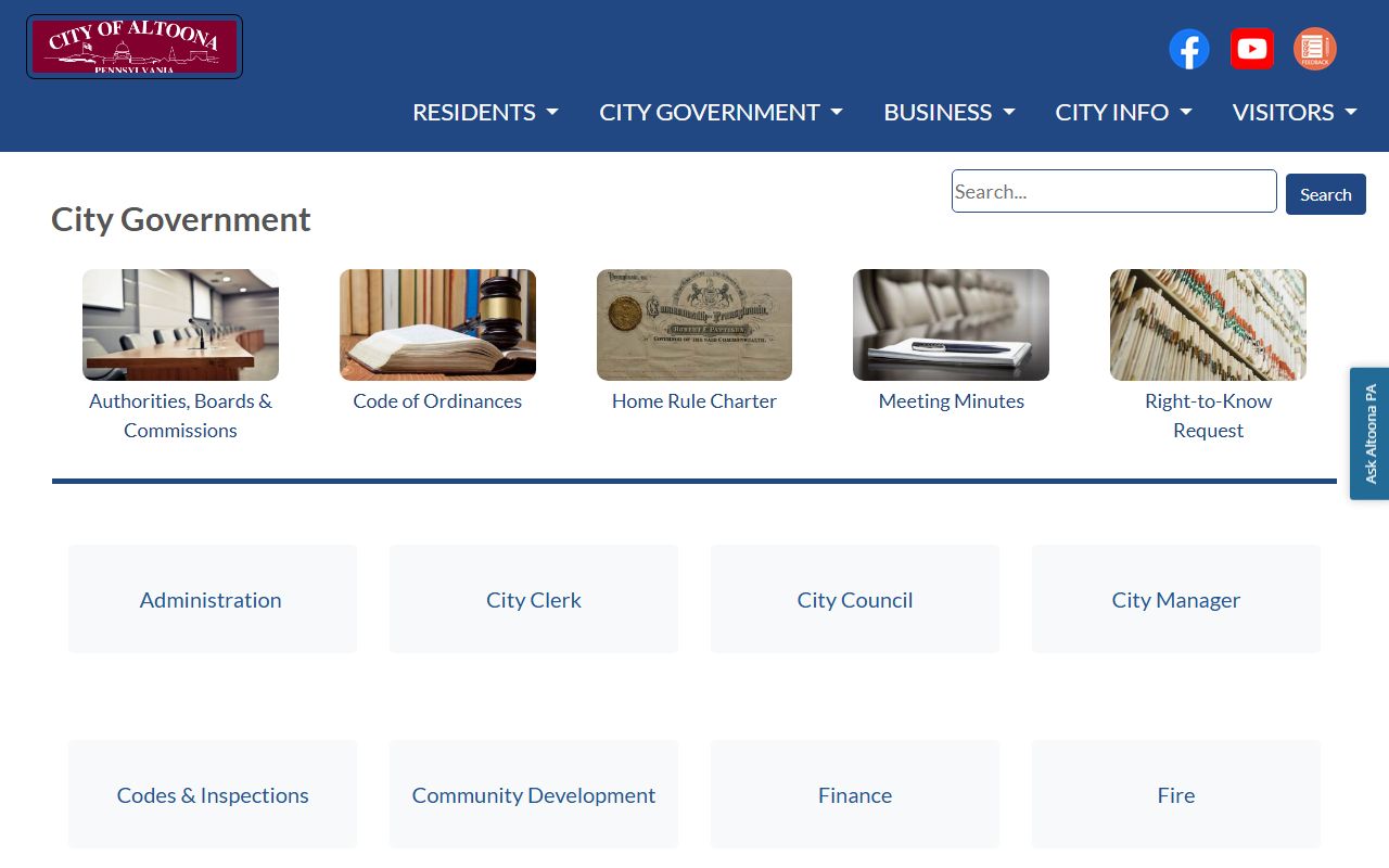 Altoona people search government departments page