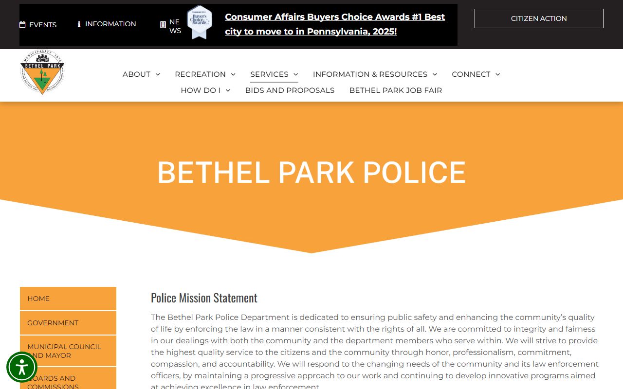Bethel Park people search police department page