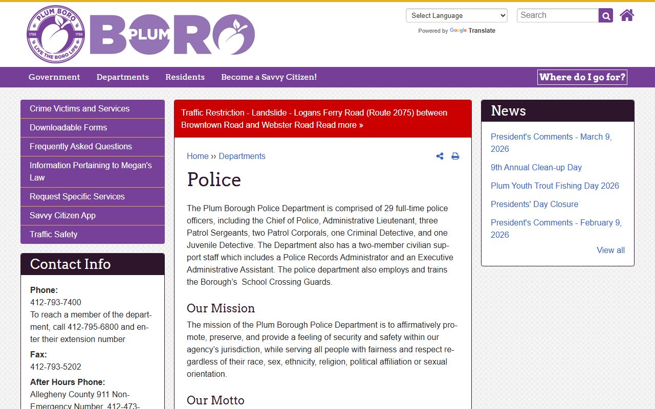 Plum people search borough police department page