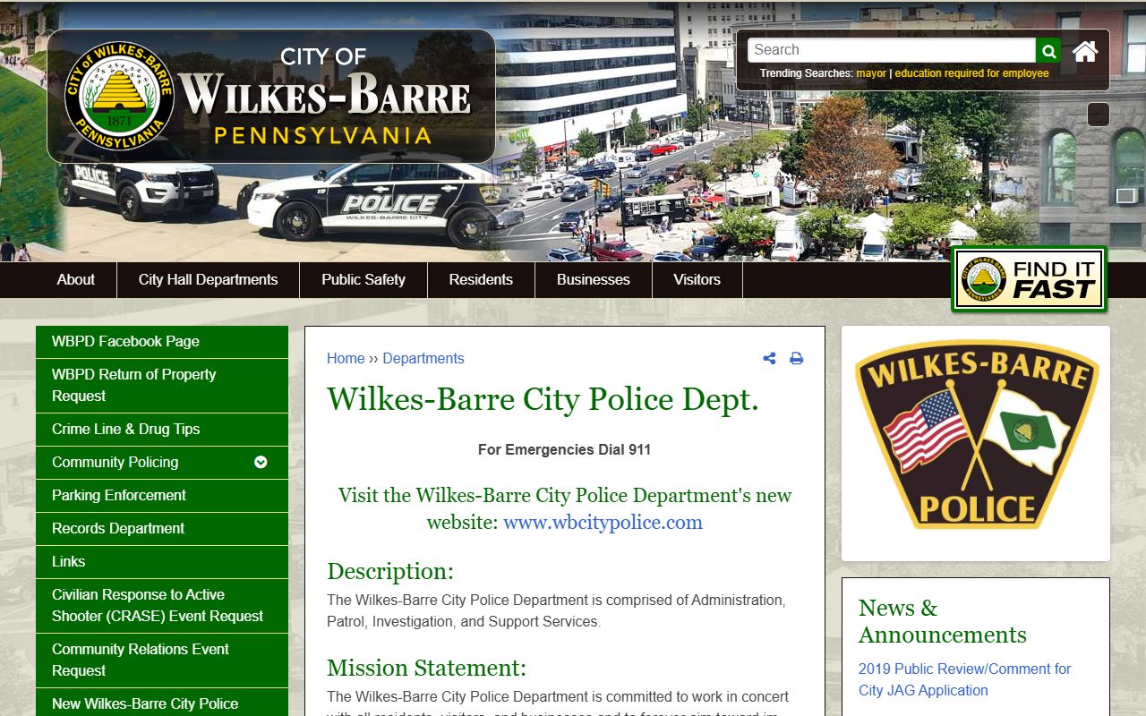 Wilkes-Barre people search police department records page