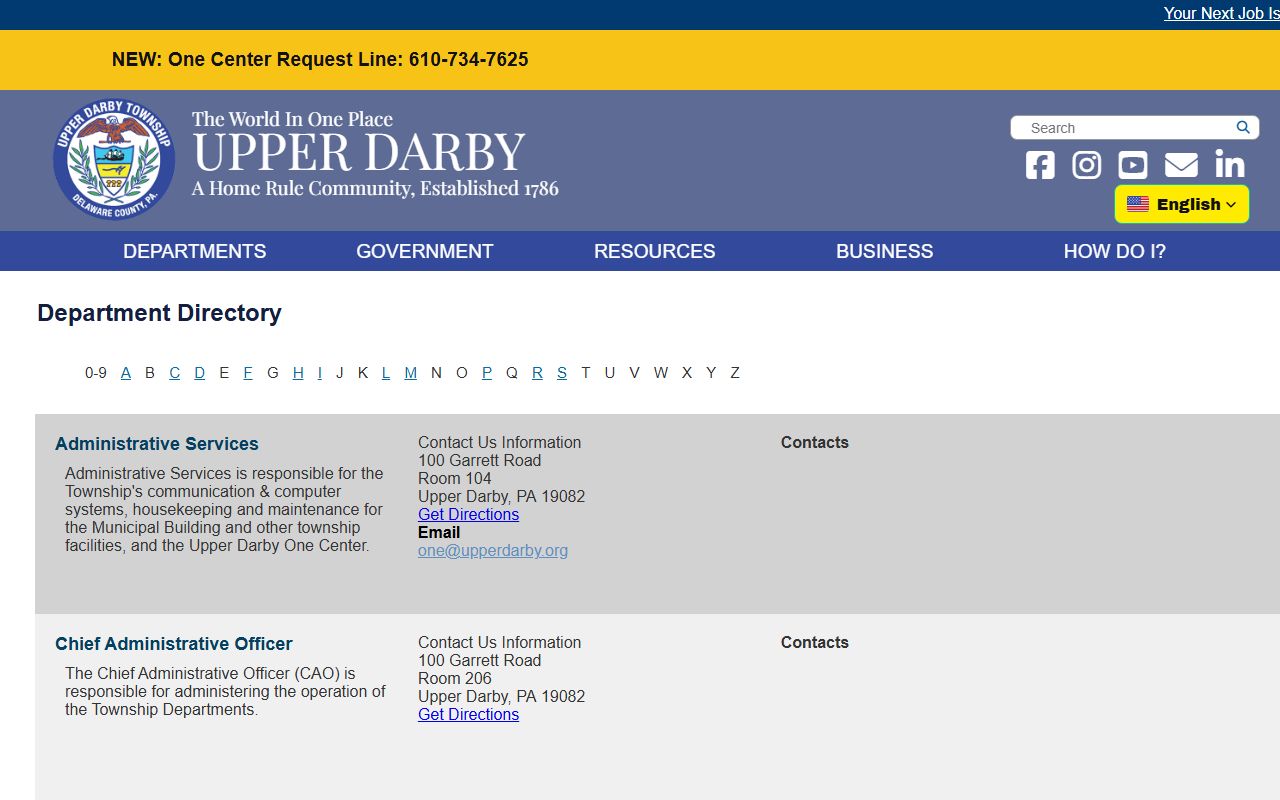 Upper Darby people search township departments page