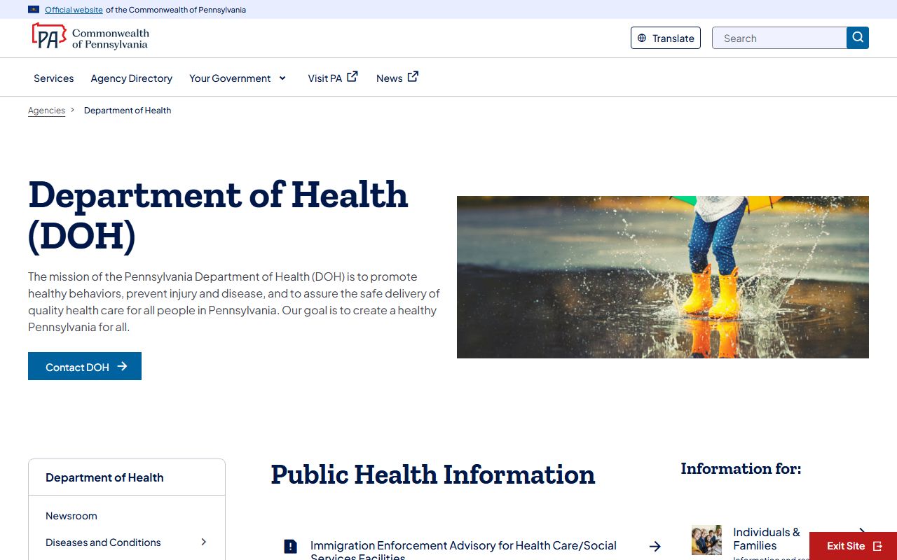 Pennsylvania Department of Health vital records for people search