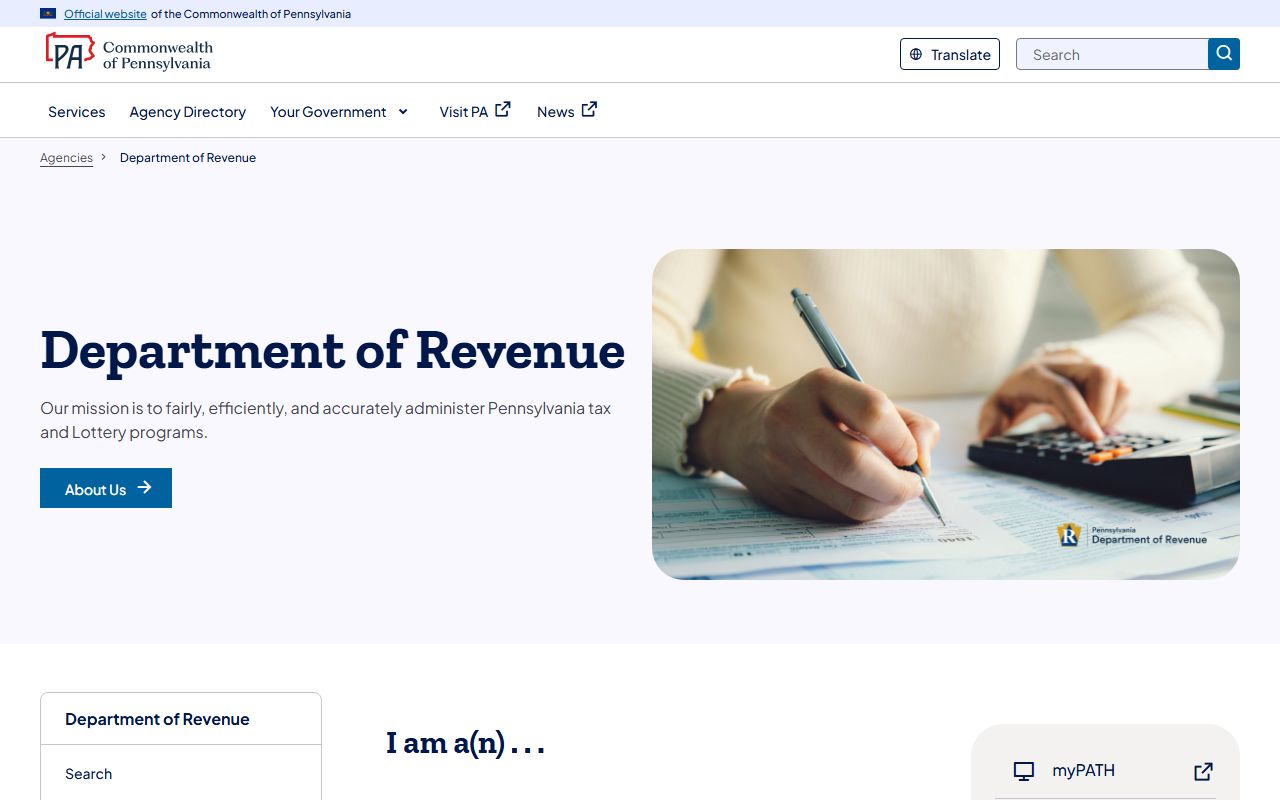 Pennsylvania Department of Revenue tax records for people search