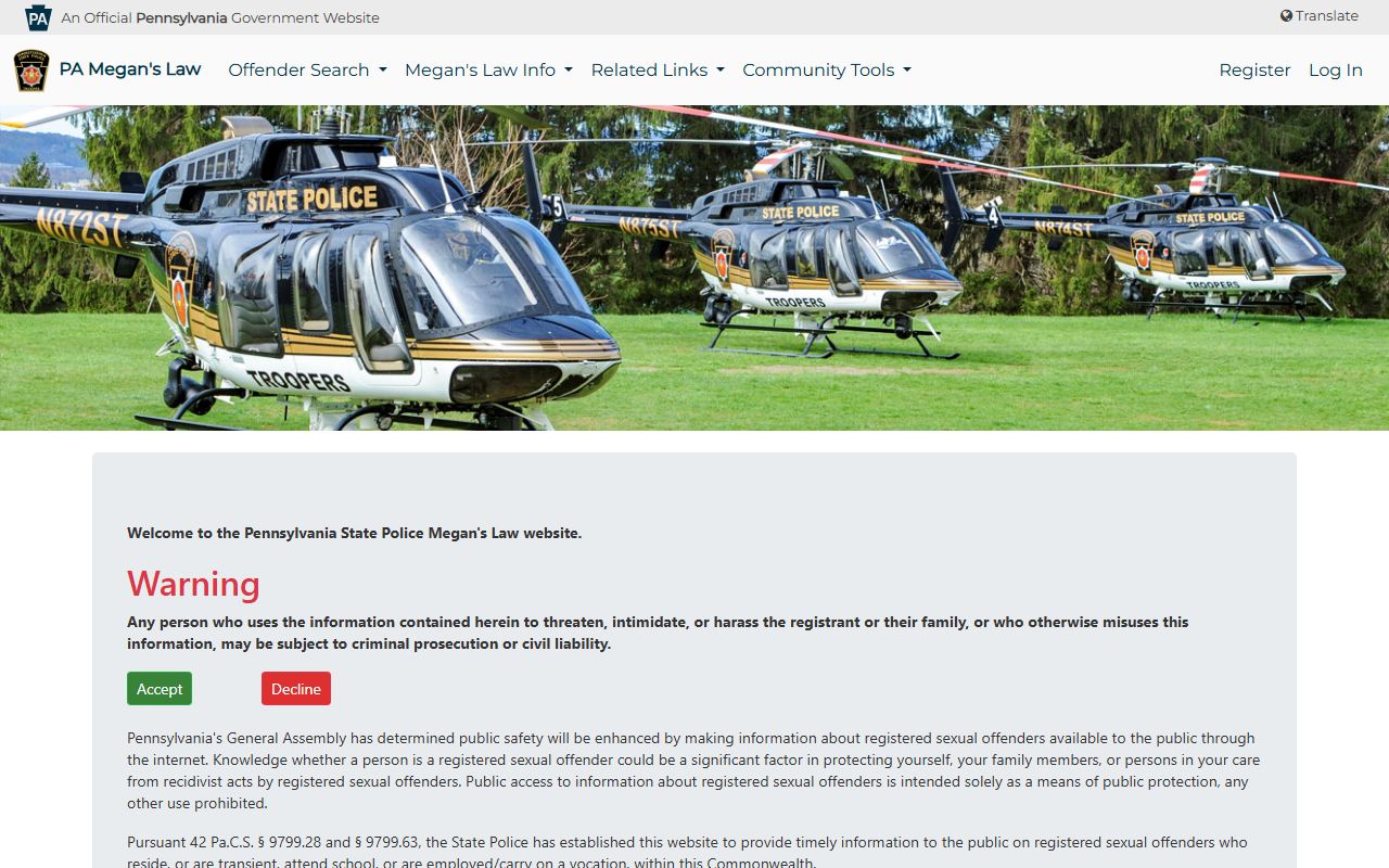 Pennsylvania Megan's Law sex offender registry for people search