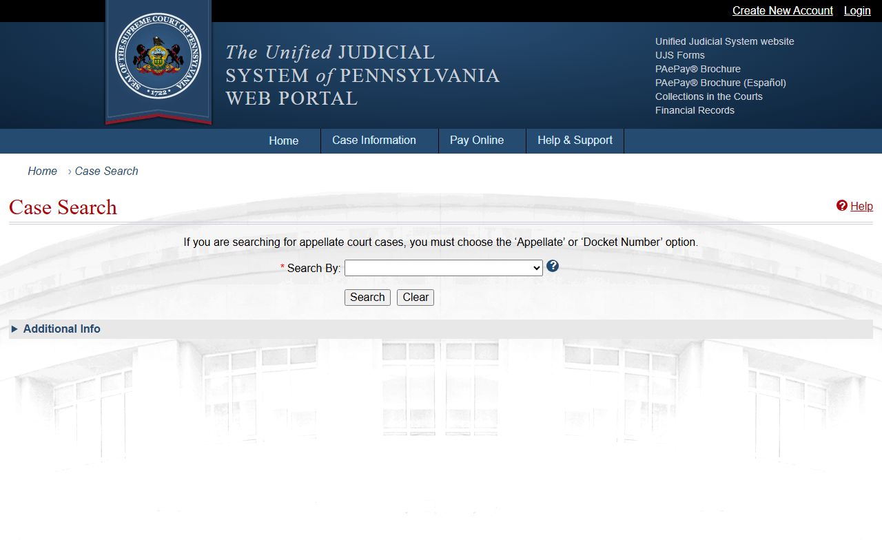 Pennsylvania UJS Portal case search for people search